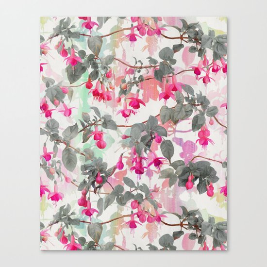 Rainbow Fuchsia Floral Pattern - with grey Canvas Print