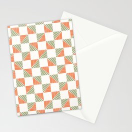 Abstract Shape Pattern 10 in Sage Green Orange Stationery Card