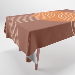 Mid Century Modern Geometric 182 in Terracotta Orange Beige Tablecloth