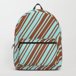 [ Thumbnail: Sienna and Turquoise Colored Lines Pattern Backpack ]