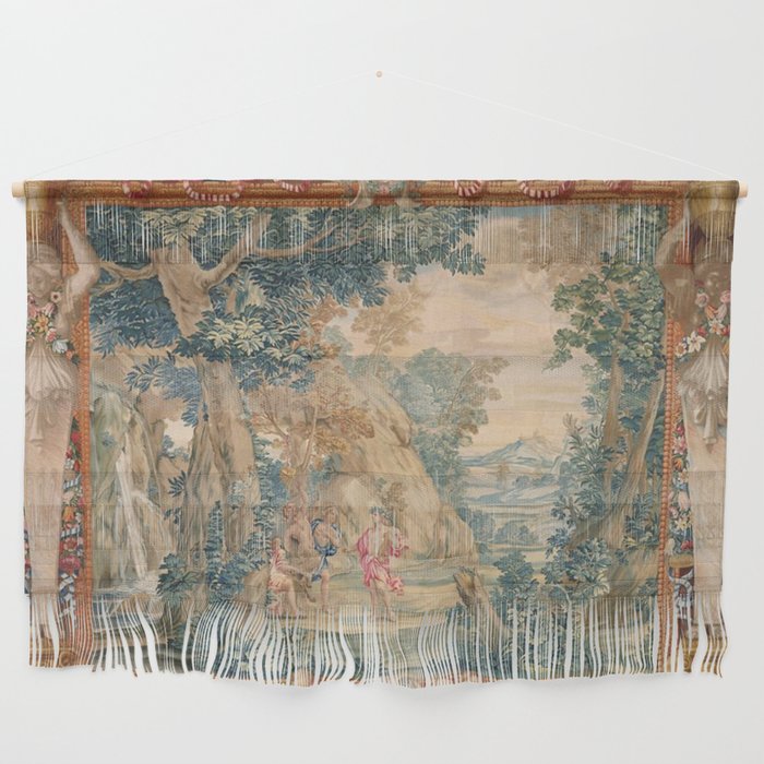 Antique 17th Century Romantic Mythological Garden Italian Tapestry Wall Hanging