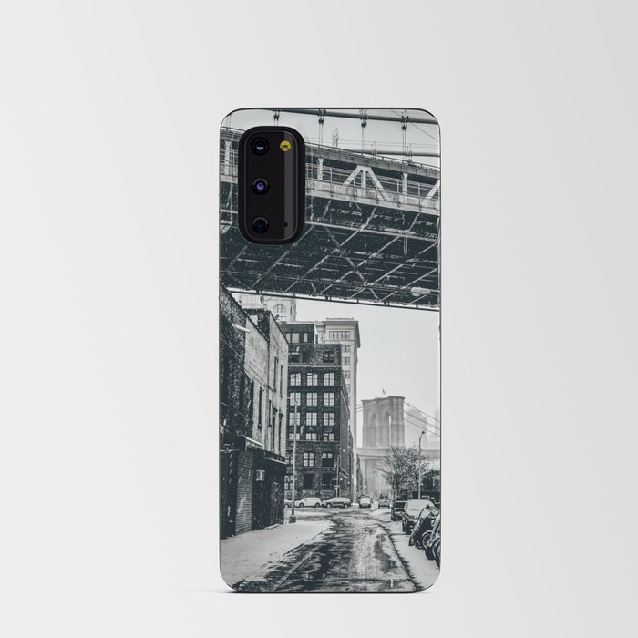 Manhattan Bridge during winter snowstorm in New York City black and white Android Card Case