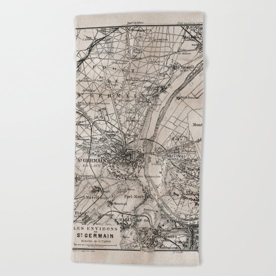 Vintage Paris old retro map Beach Towel