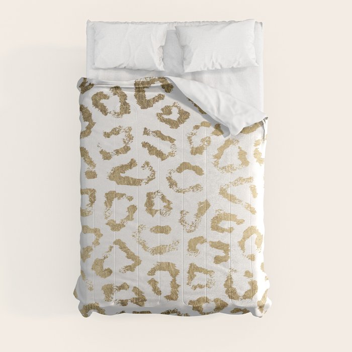 Modern white chic faux gold foil leopard print Comforter by Pink Water
