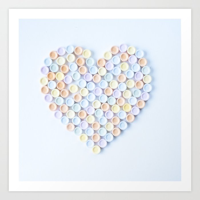 Valentine's candy pastel heart art print - small sugar sweets with love for you - food photography Art Print