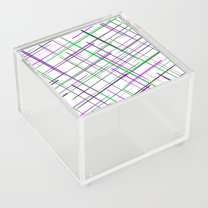 Abstract Black Violet Pink Neon Green Geometrical Stripes Pattern Acrylic Box