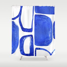 Abstract Half Circle Shapes In Classic Blue Shower Curtain
