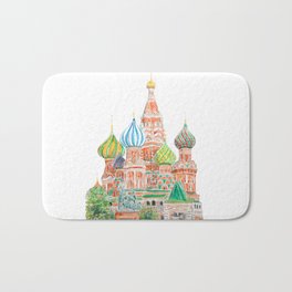 Moscow Saint Basil's Cathedral watercolor on background  Bath Mat | Curated, Redsquare, Religious, Russiaarts, Redsquarearts, Moscowcathedral, Colorandcolor, Colorfulchurch, Cathedral, Christianity 