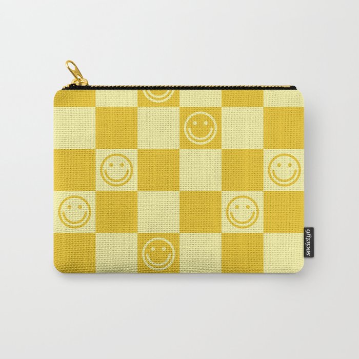 Cute Smiley Faces on Checkerboard \\ Sunshine Color Palette Carry-All Pouch