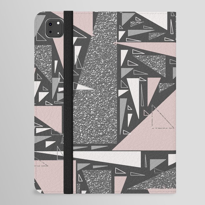 Geometrical pink gray black silver glitter triangles  iPad Folio Case