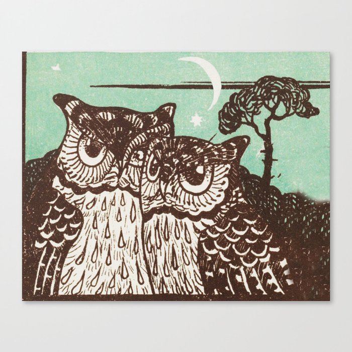 Art Nouveau Owls at night illustration art Canvas Print