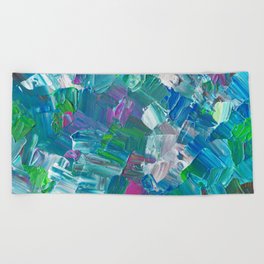 Abstract Blue Teal Brushstrokes Painting Beach Towel