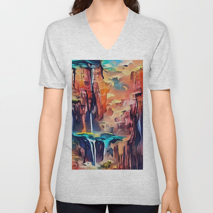 Upside Down Waterfall V Neck T Shirt