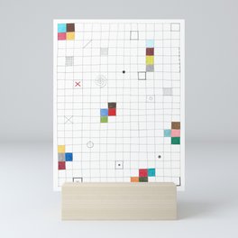 Let’s play. Abstract geometric white minimalist grid colored pencil original drawing of Tetris symbols.  Mini Art Print