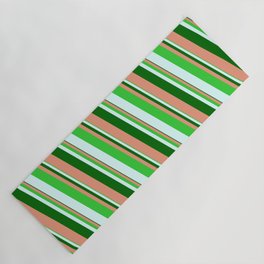 [ Thumbnail: Dark Green, Dark Salmon, Lime Green, and Light Cyan Colored Striped/Lined Pattern Yoga Mat ]