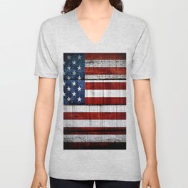 Vintage Old American Flag From Dark V Neck T Shirt