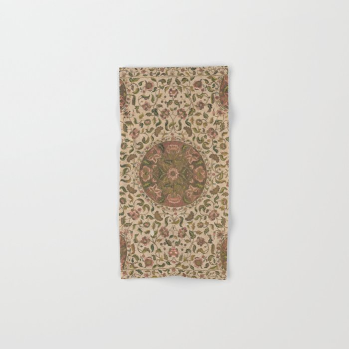 Antique Floral Embroidered Silk Bedspread Hand & Bath Towel