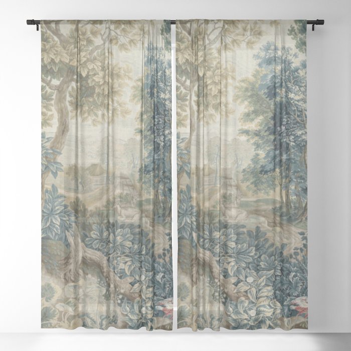 Antique 18th Century Flemish Verdure Tapestry Sheer Curtain