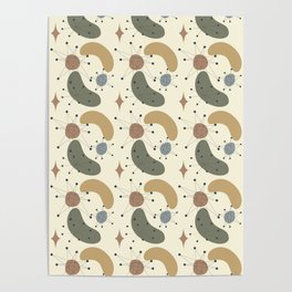 Mid Century Modern Abstract Pattern 20 in Olive green, Orange, Tan and Light Yellow Poster