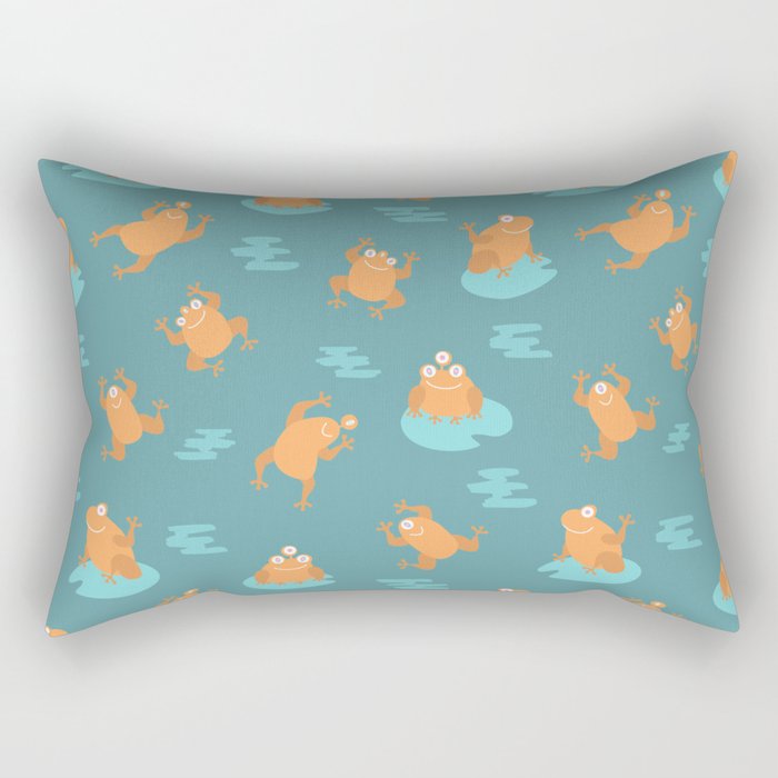 Cute orange monster frogs over turquoise background Rectangular Pillow