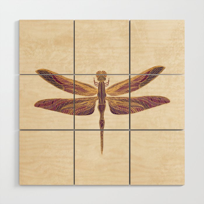 Art Nouveau Dragonfly In Purple Wood Wall By Awanderingsoul