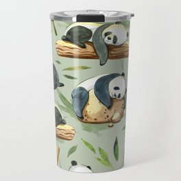 Cute panda and leaves hand drawn illustration pattern Travel Mug