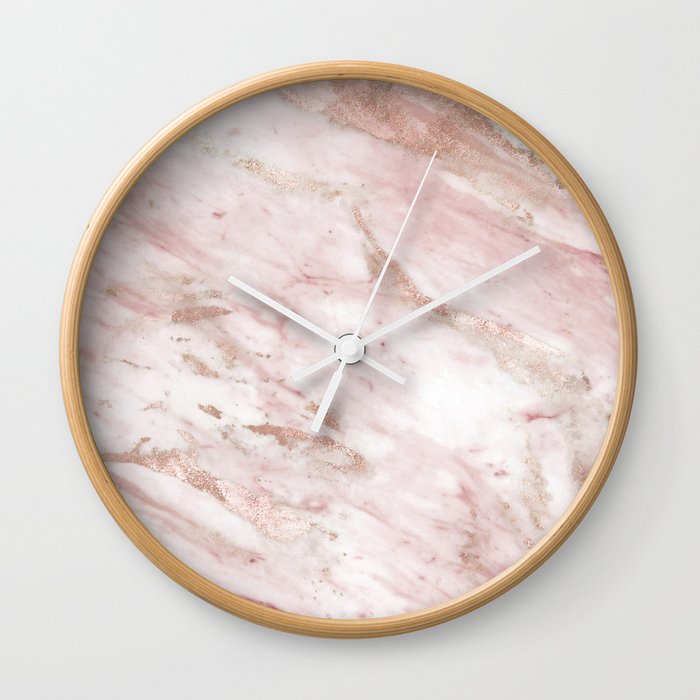 Pink marble - rose gold accents Wall Clock