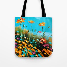 Colorful Wildflower Meadow - impasto acrylic painting.  Tote Bag