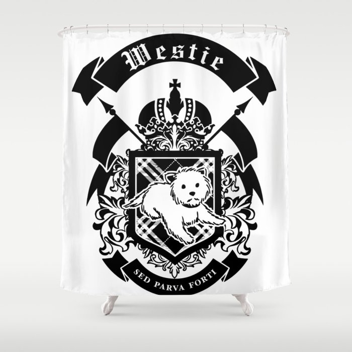 Westie "Small But Mighty" Coat of Arms Shower Curtain