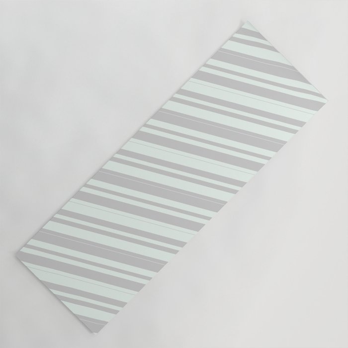 Mint Cream and Light Gray Colored Stripes/Lines Pattern Yoga Mat