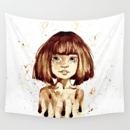 Stained soul // Cute girl coffee art // Hand painted  Wall Tapestry