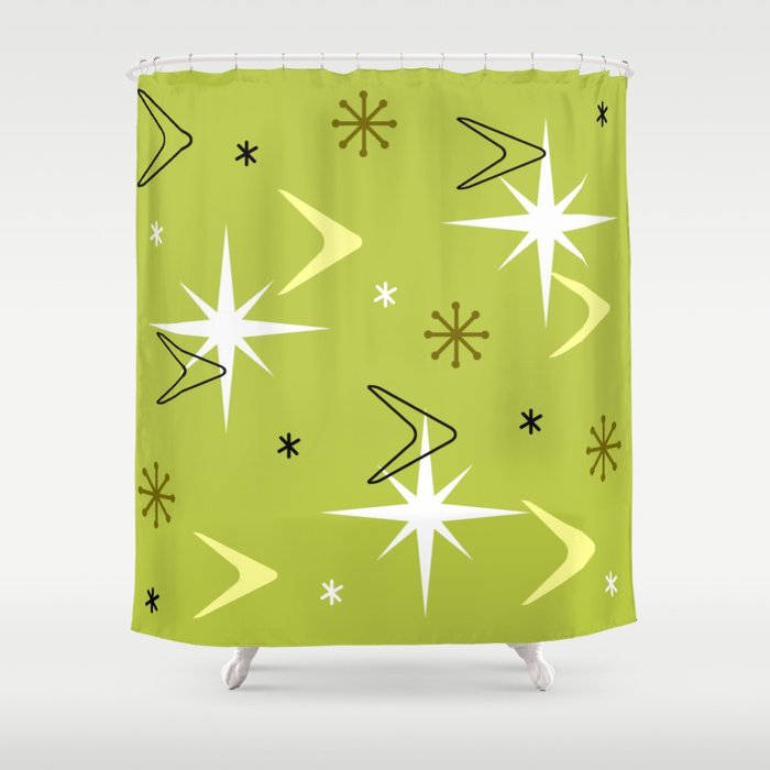 Vintage 1950s Boomerangs Stars Chartreuse Shower Curtain
