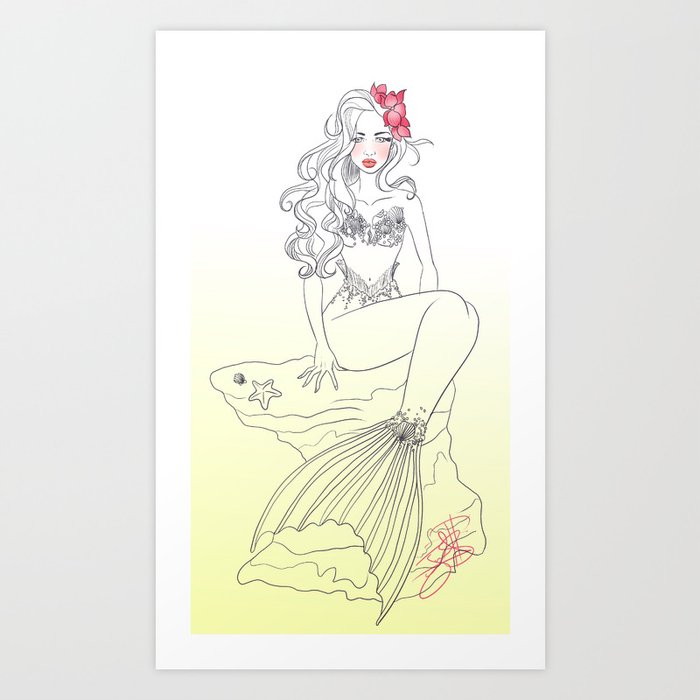 Pink Orchid Mermaid Art Print