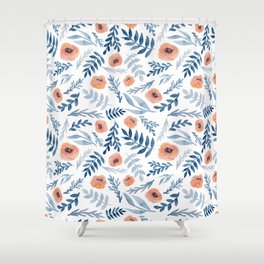 Seamless pattern with watercolor roses and blue leaves Shower Curtain