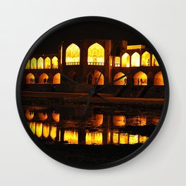 Persian Architecture Si-o-se-pol bridge at Night, Isfahan, Iran Wall Clock