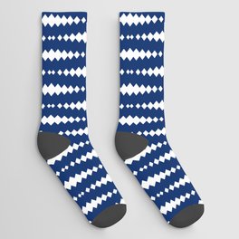 Blue and White Geometric Horizontal Striped Pattern Socks