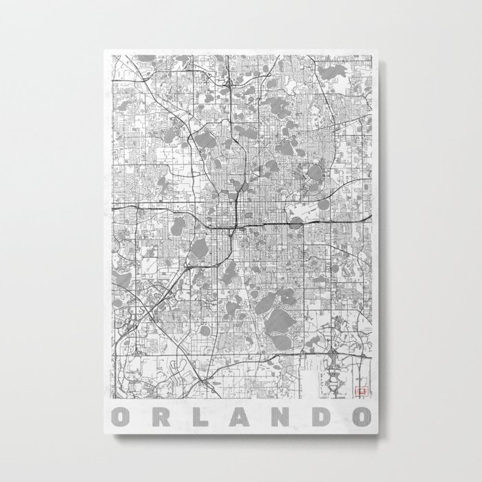 Orlando Map Line Metal Print
