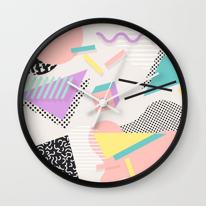 80s 90s Retro Abstract Pastel Shape Pattern Wall Clock By
