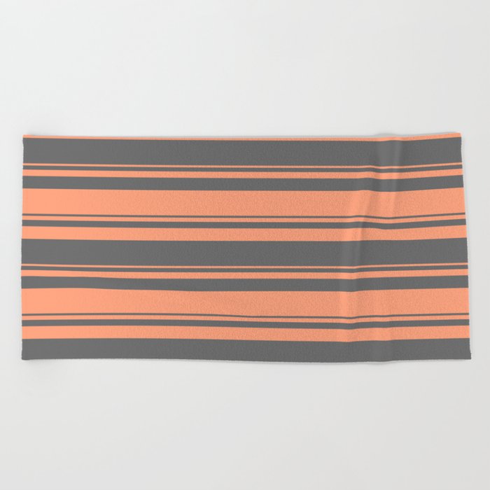 Dim Gray & Light Salmon Colored Lined Pattern Beach Towel