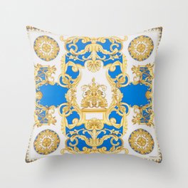 Medusa Blue Gold Throw Pillow