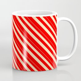 [ Thumbnail: Tan & Red Colored Lined/Striped Pattern Coffee Mug ]