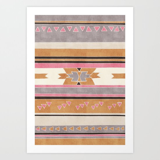 Rustic Tribal Pattern in Raw Sienna, Strawberry and Ash Art Print