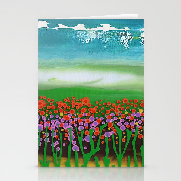The meadow - A landscape in the background a blue sky and wildflowers Stationery Cards