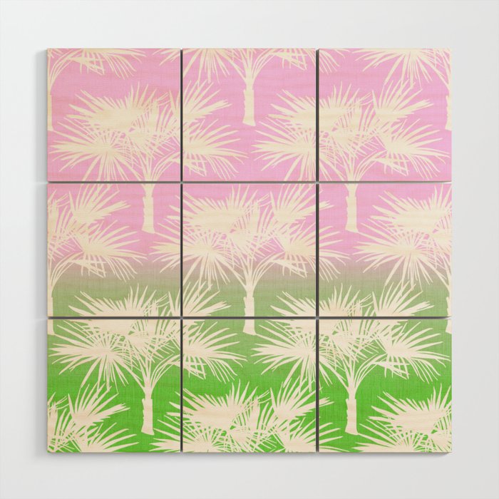 70’s Tie Dye Ombre Palm Trees Pink and Green Wood Wall Art