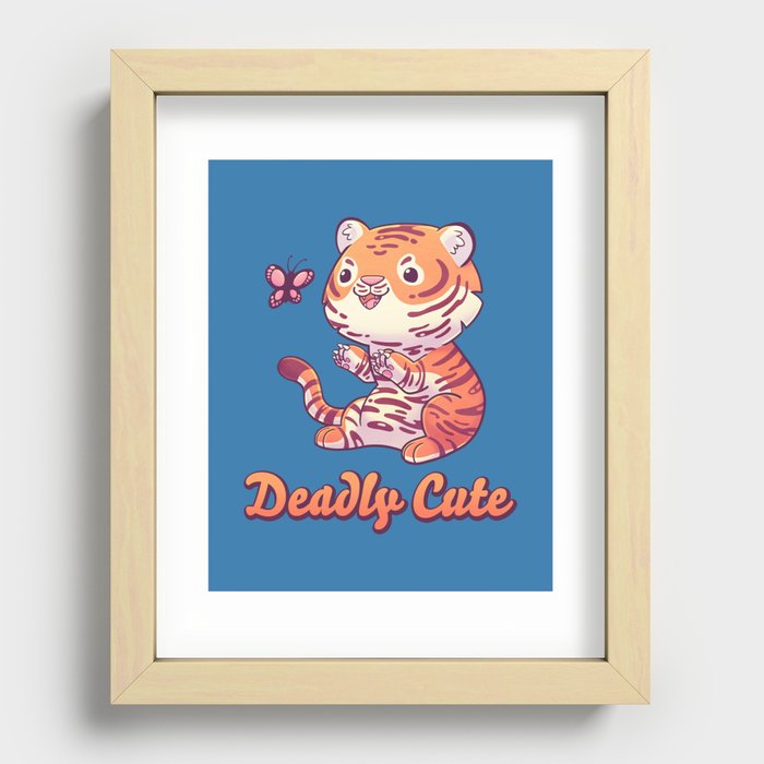 Deadly Cute Tiger // Kawaii, Big Cat, Animals Recessed Framed Print