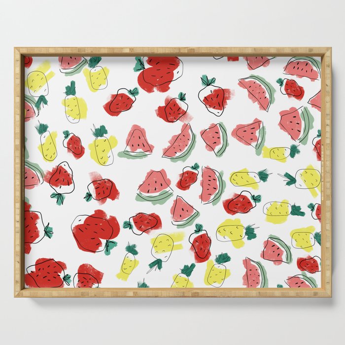 Abstract red yellow watermelon pineapple strawberry fruit Serving Tray