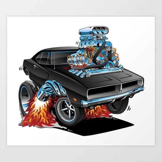 Classic 69 American Muscle Car Cartoon Art Print By Hobrath Society6