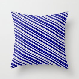 [ Thumbnail: Light Grey and Dark Blue Colored Lines Pattern Throw Pillow ]