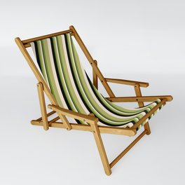 [ Thumbnail: Green, Dark Khaki, Beige & Black Colored Stripes/Lines Pattern Sling Chair ]