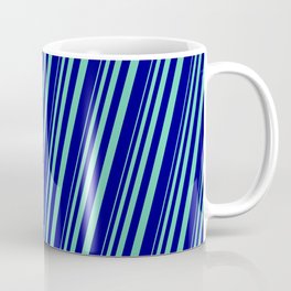 [ Thumbnail: Aquamarine and Blue Colored Stripes/Lines Pattern Coffee Mug ]